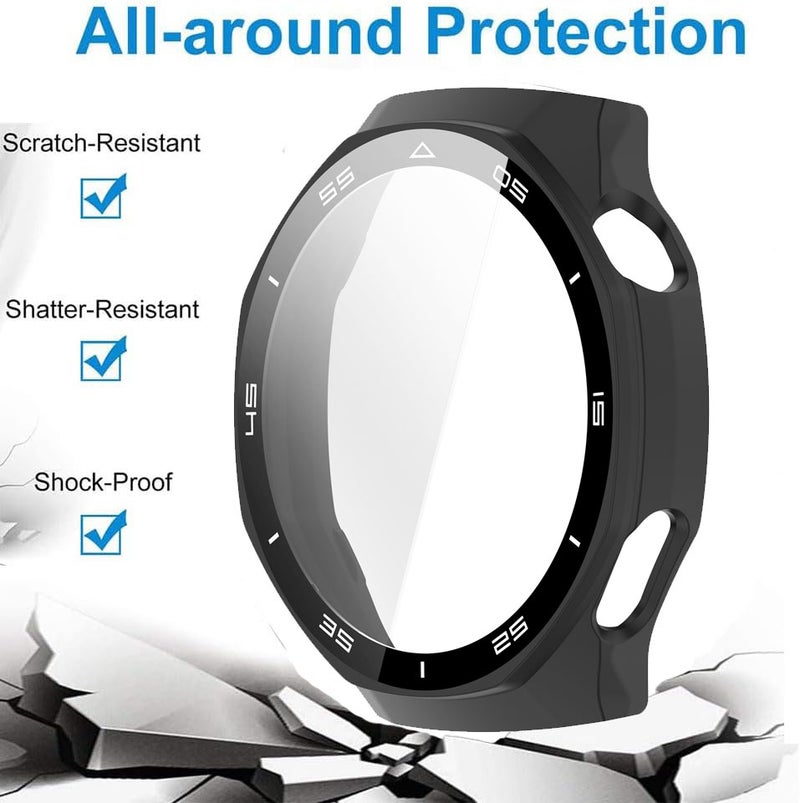 سجيت غطاء حماية لساعات Huawei Watch GT6 Pro بحجم 46mm من مادة PC الصلبة مع واقي شاشة زجاجي مقوى متوافق مع واقي الصدمات، متوافق مع Huawei GT 6 Pro 46mm (أسود) - Image 2
