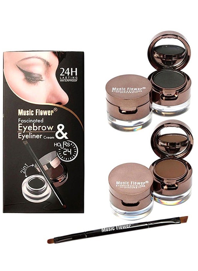 Music Flower Fascinated Eyebrow&Eyeliner Cream With Brush Waterproof Eye Makeup Brown + Black 24H Long Lasting. - Image 1