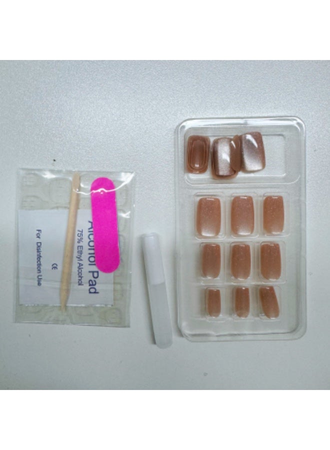 موضة أظافر بسيطة بدرج قصير على شكل عين القط، فن أظافر أنيق ويعزز البياض، نصائح أظافر عالية الجودة قابلة للإزالة، ملصقات أظافر وهمية - Image 5