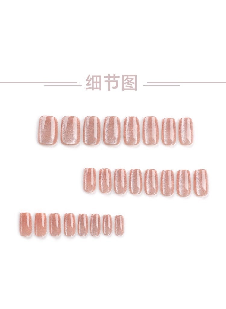 موضة أظافر بسيطة بدرج قصير على شكل عين القط، فن أظافر أنيق ويعزز البياض، نصائح أظافر عالية الجودة قابلة للإزالة، ملصقات أظافر وهمية - Image 3