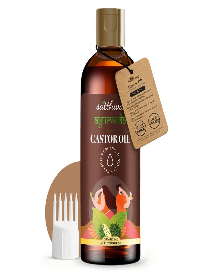 Satthwa Organic Castor Oil 200ml - Cold Pressed - Hexane Free - Edible Grade - Pure Arandi Ka Tel for Hair, Skin & Nails - Image 1