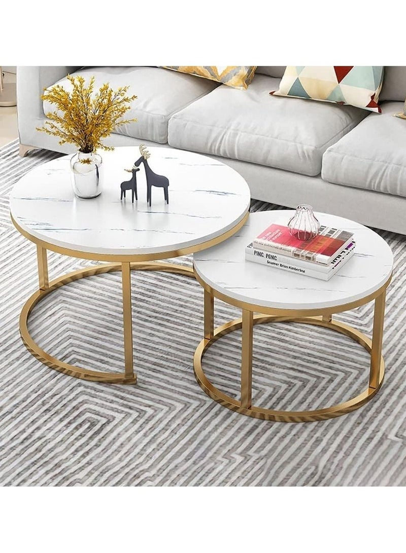 DubaiGallery Coffee Table Set of 2, Living Room Table Round, Living Room Table Gold, Coffee Table Gold Marble for Living Room and Bedroom Tables, Coffee Tables, Living... - Image 1