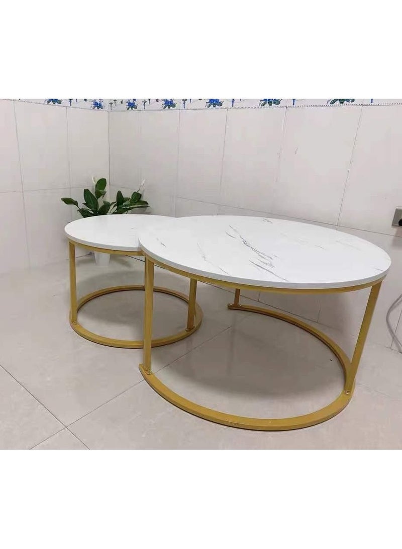 DubaiGallery Coffee Table Set of 2, Living Room Table Round, Living Room Table Gold, Coffee Table Gold Marble for Living Room and Bedroom Tables, Coffee Tables, Living... - Image 4