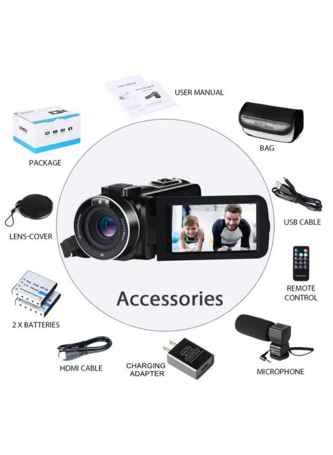 Generic 3-inch 2400 Million Pixel Touch Screen Night Vision Camera Ultra Hd 1080p 301m 30m Digital Computer Camera-Body Color:Black + Microphone +2 Batteries In Total  - Image 4