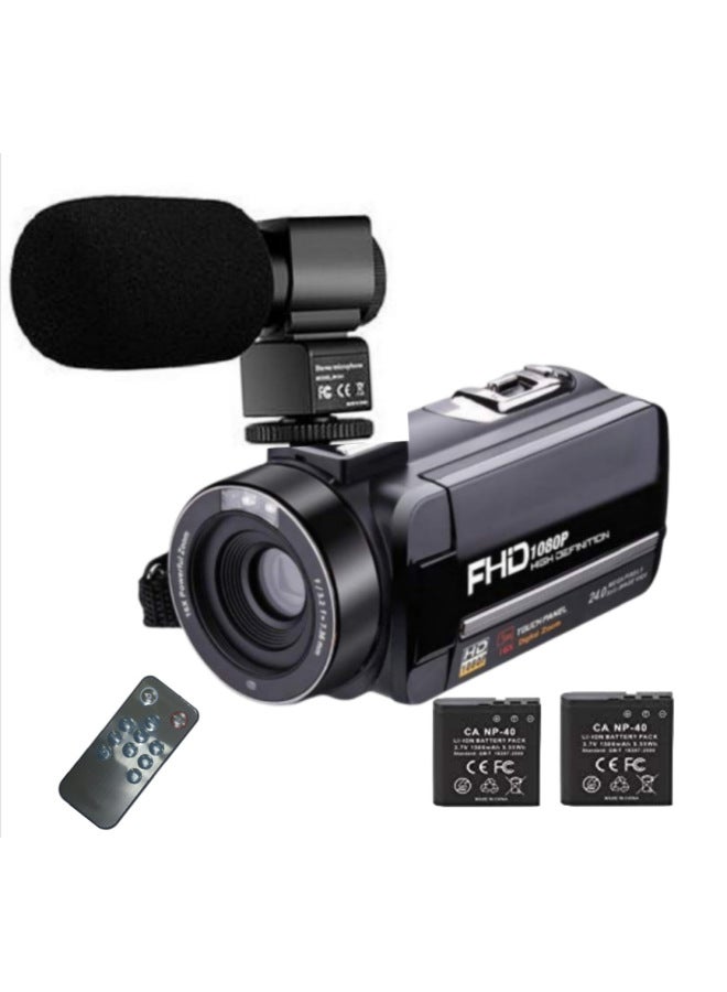 Generic 3-inch 2400 Million Pixel Touch Screen Night Vision Camera Ultra Hd 1080p 301m 30m Digital Computer Camera-Body Color:Black + Microphone +2 Batteries In Total  - Image 1