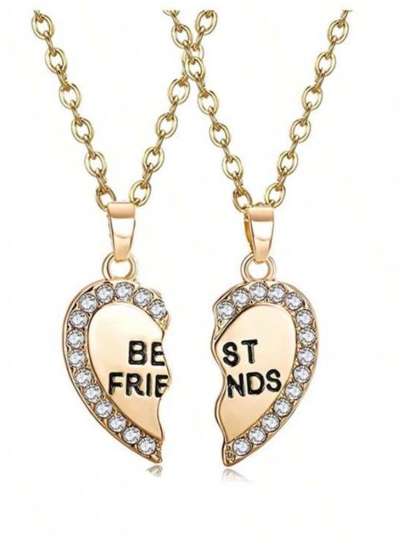 Generic Best Friend Necklaces for 2, Zinc Alloy Rhinestone BFF Necklace Heart Pendant Charm Friendship Necklace, Sister Necklace Set for Best Friends Jewelry Birthday Gifts  - Image 3