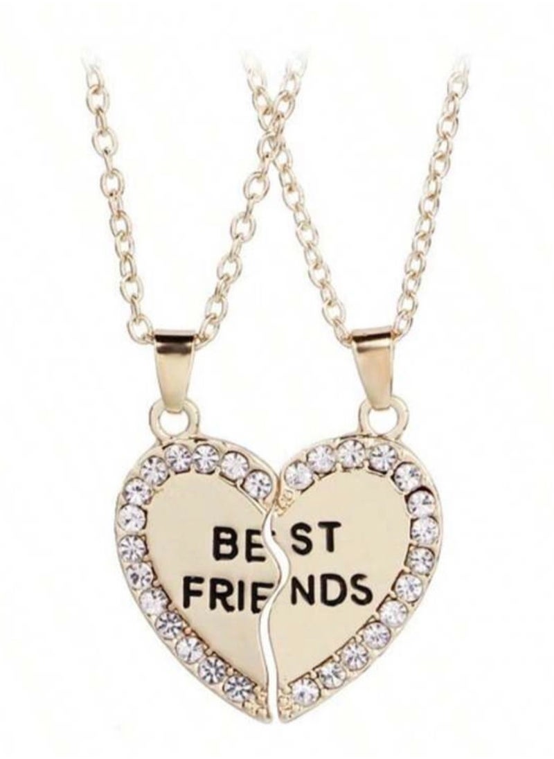 Generic Best Friend Necklaces for 2, Zinc Alloy Rhinestone BFF Necklace Heart Pendant Charm Friendship Necklace, Sister Necklace Set for Best Friends Jewelry Birthday Gifts  - Image 1