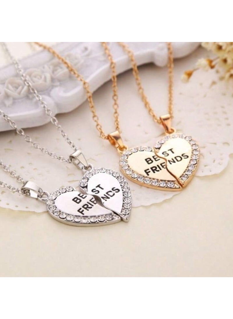 Generic Best Friend Necklaces for 2, Zinc Alloy Rhinestone BFF Necklace Heart Pendant Charm Friendship Necklace, Sister Necklace Set for Best Friends Jewelry Birthday Gifts  - Image 2