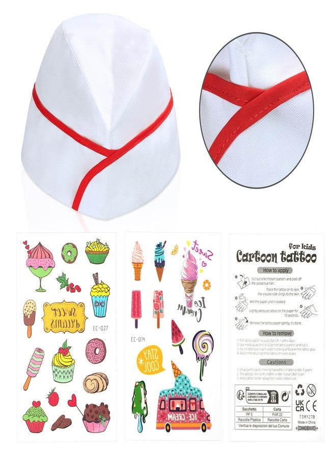 Yewong Kids Ice Cream Vendor Costume Set Ice Cream Cone Apron Tattoos Soda Jerk Cap Bowtie for Birthday Party Career Day - Image 3