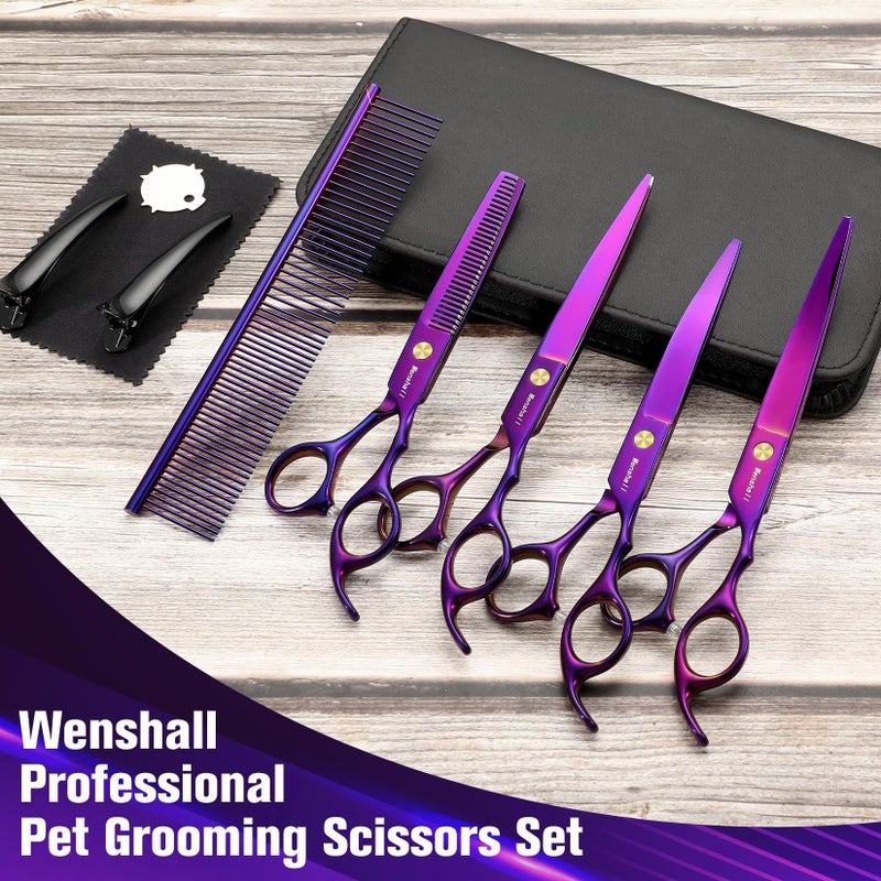 Wenshall Professional Dog Grooming Scissors Set - 6.5" Thinning, 7" Straight, 7" Up-Curved, 7" Down-curved Scissors and Comb for Dog Cat Pet (Purple) - Image 4