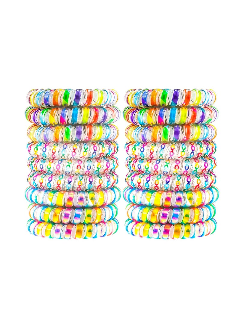 79STYLE 79STYLE 15pcs Spiral Hair Ties Traceless Coil Hair Ties Rainbow Plastic Phone Cord Ponytail Holders For Girls Toddlers And Women Thick Thin Curly (Rainbow -Large Size) 