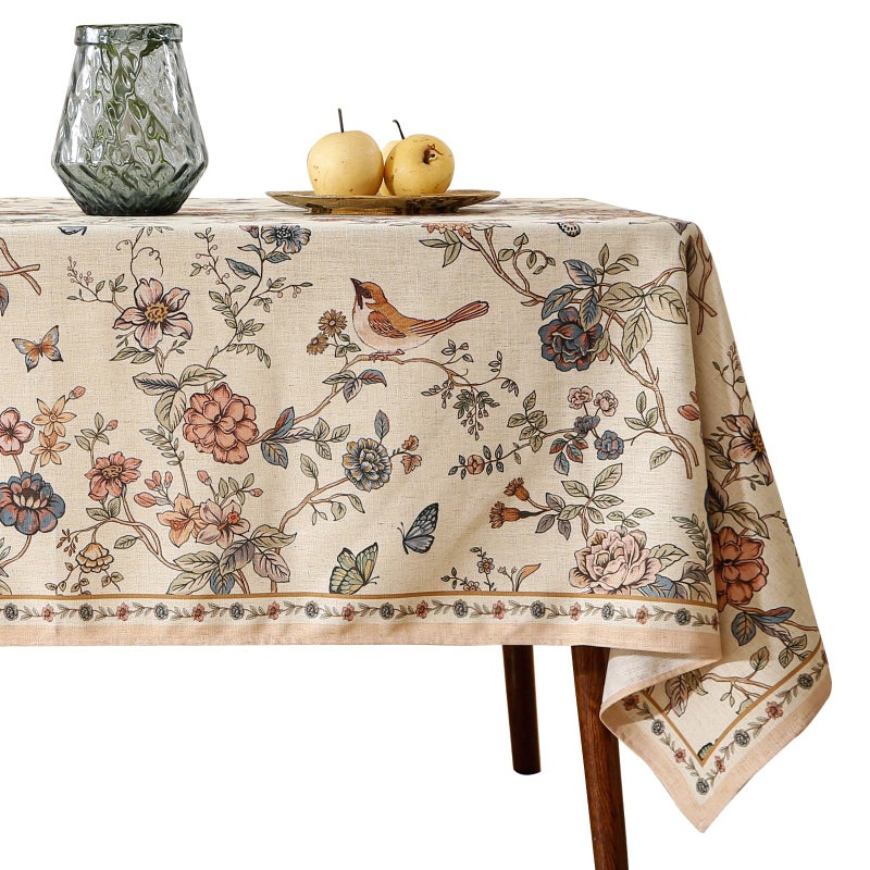 ISAENNE Designer French Light Beige Small Square Tablecloth,Linen Florals and Birds Pattern Table Cloth,Anti-Wrinkle Decorative Tablecloths for Dining Thanksgiving Kitchen,55"*55"-Cornucopia - Image 1