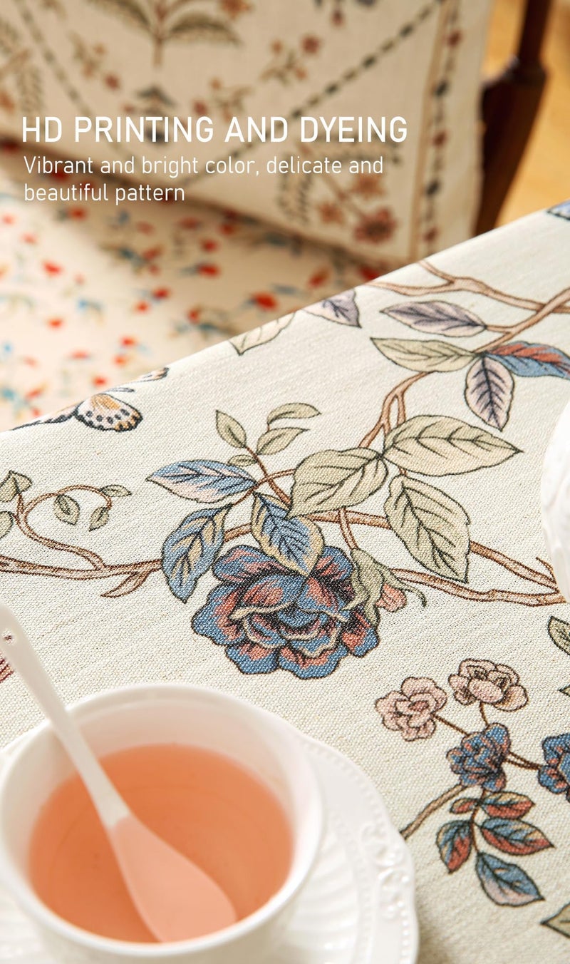 ISAENNE Designer French Light Beige Small Square Tablecloth,Linen Florals and Birds Pattern Table Cloth,Anti-Wrinkle Decorative Tablecloths for Dining Thanksgiving Kitchen,55"*55"-Cornucopia - Image 4