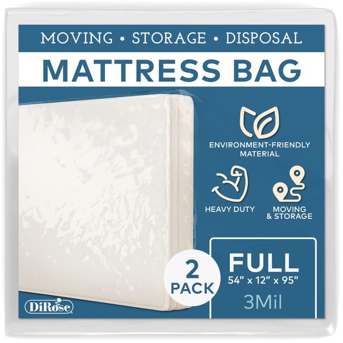MATTRESS STORAGE BAG 2PK FULL SIZE THICK PLASTIC MOVING COVER TRANSPORT DISPOSAL AND PROTECTOR 3 MIL HEAVY DUTY REUSABLE CLEAR WATERPROOF MATTRESS PROTECTOR ENCASEMENT BY