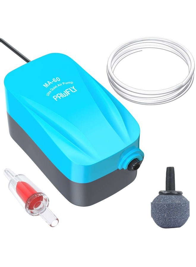 Pawfly مضخة هواء هادئة MA-60 لحوض السمك سعة 10 جالون مع ملحقات حجر الهواء وصمام فحص وأنبوب، 1.8 لتر/دقيقة - Image 1