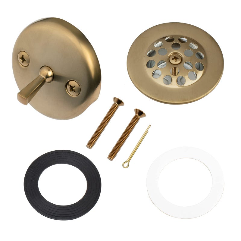 Champagne Bronze Trip Lever Tub Trim Kit Set with Trip Lever Overflow Face Plate No Putty Gasket Trip Lever Bathtub Drain with Strainer Overflow and Matching Screws No Putty Installation Artiwell