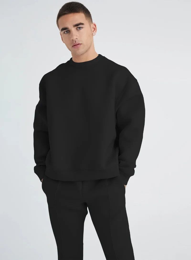 Maniac Maniac Mens Solid Black Round Neck Sweatshirt and Jogger Cotton Loopknit Fleece Co-Ords