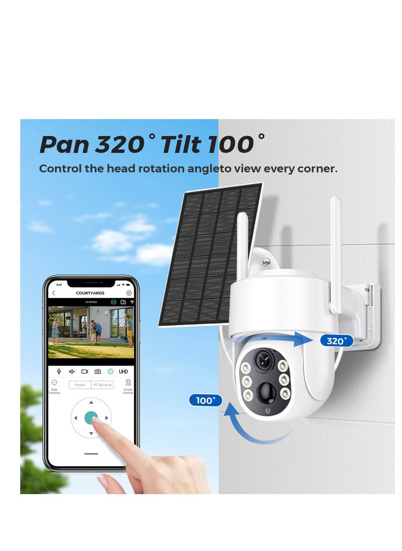 Furtey - Solar Cameras for Home Security Battery Wifi Cameras Outside Surveillance Camera with 360° View Smart Night Vision Motion Sensor Alarm - Image 1