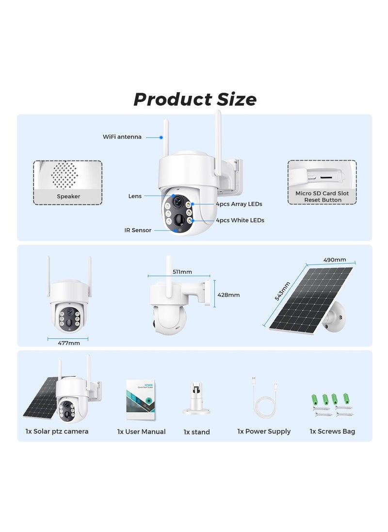 Furtey - Solar Cameras for Home Security Battery Wifi Cameras Outside Surveillance Camera with 360° View Smart Night Vision Motion Sensor Alarm - Image 1