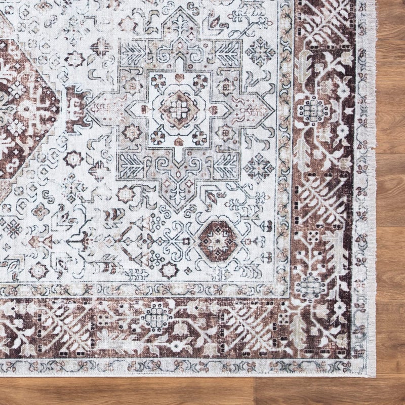 Bloom Rugs Caria Washable Non-Slip 10 ft Runner - Beige/Brown Traditional Runner for Entryway, Hallway, Bathroom, and Kitchen - Exact Size: 2'6" x 10' - Image 5