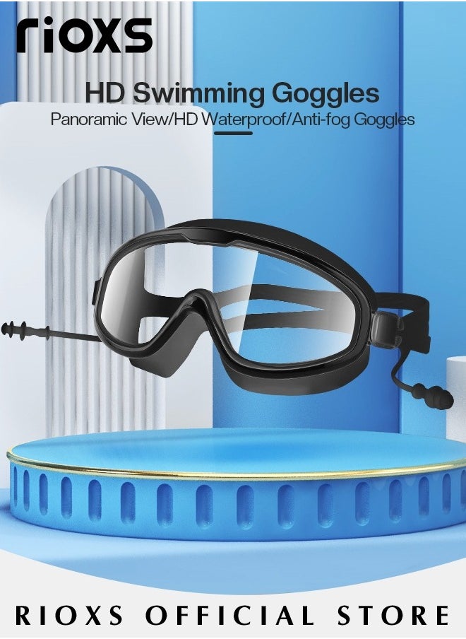 RIOXS Adults Swimming Goggles with Ear Plugs Swim Cap and Nose Clips Polarized Open Water Goggles Swimming Anti Fog UV Protection No Leakage Clear Vision Easy to Adjust for Men Women Teenagers  - Image 2
