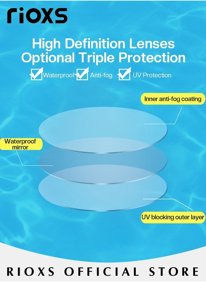 RIOXS Adults Swimming Goggles with Ear Plugs Swim Cap and Nose Clips Polarized Open Water Goggles Swimming Anti Fog UV Protection No Leakage Clear Vision Easy to Adjust for Men Women Teenagers  - Image 3