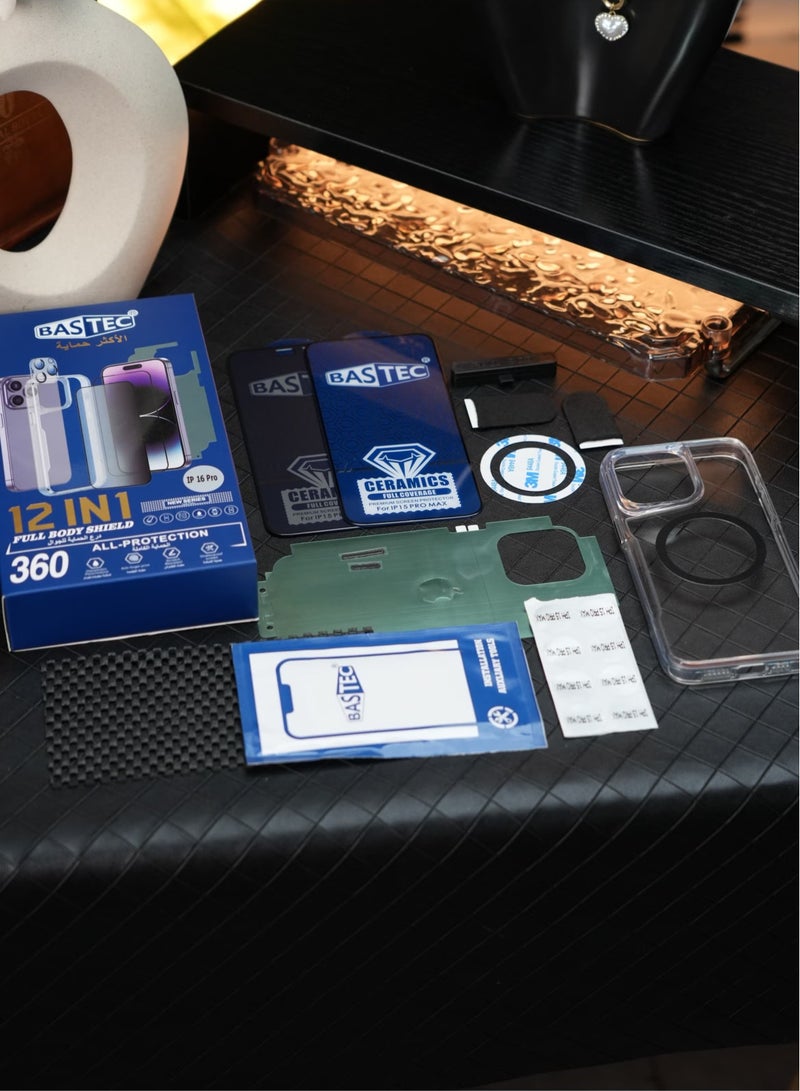 Bastec A 12-in-1 integrated mobile protection package for iPhone and iPhone 15 Plus from BASTEC , iPhone protection package 12 in 1. Glass screen protection against breakage and scratches. Screen protection for the device. Transparent hard cover, back sticker. Camera lens protection, a magsafe piece, a safety clip, and cleaning wipes  - Image 3
