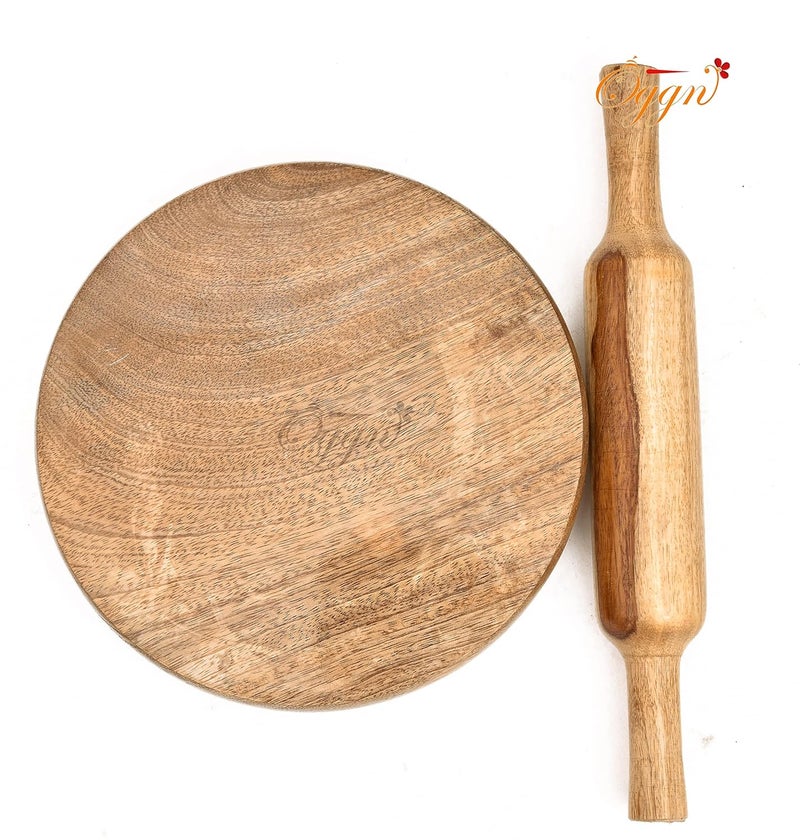 OGGN Handcrafted Wooden Pure Mango Wood Chakla Belan Set 12 Inch Rolling Pin with 9 Inch Rolling Board Handmade RotiChapati Maker Roti Roller Pin Combo for Home Kitchen - Image 3