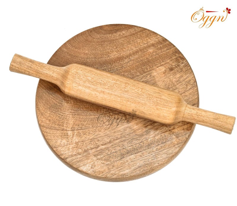 OGGN Handcrafted Wooden Pure Mango Wood Chakla Belan Set 12 Inch Rolling Pin with 9 Inch Rolling Board Handmade RotiChapati Maker Roti Roller Pin Combo for Home Kitchen - Image 5