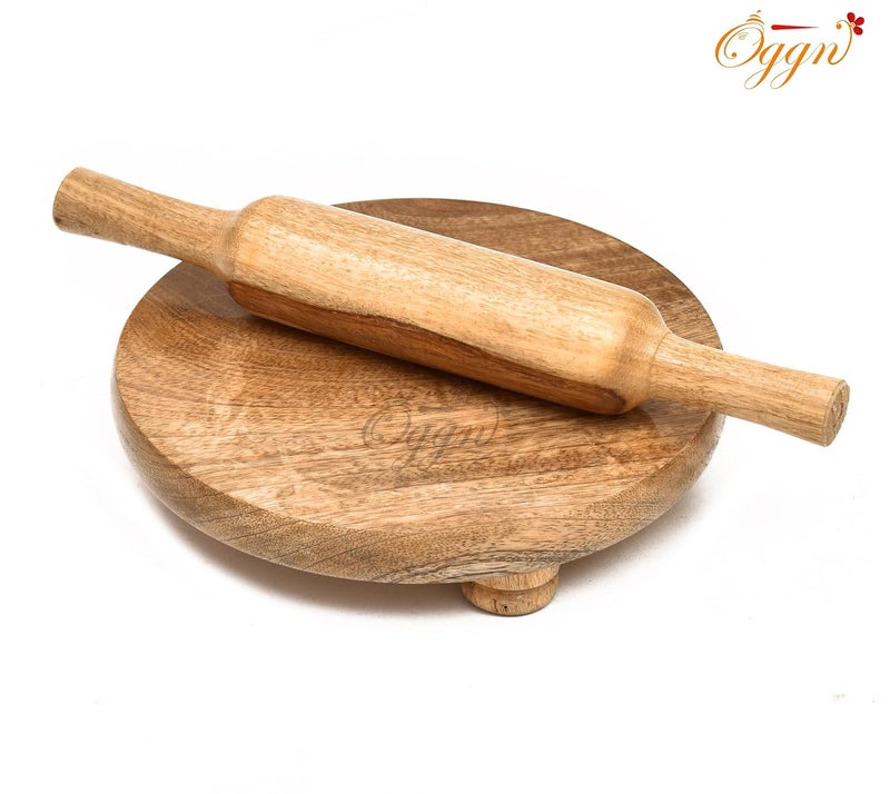 OGGN Handcrafted Wooden Pure Mango Wood Chakla Belan Set 12 Inch Rolling Pin with 9 Inch Rolling Board Handmade RotiChapati Maker Roti Roller Pin Combo for Home Kitchen - Image 4