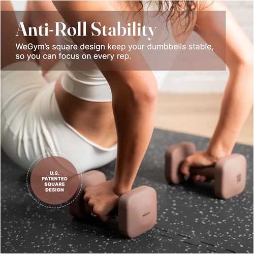 WeGym SafeGrip Square Dumbbells with Anti Slip Handles, Aesthetic Free Weights for Home Workouts, Stable Design Prevents Rolling during Floor Exercises (10LB, Pair Rose) - Image 3