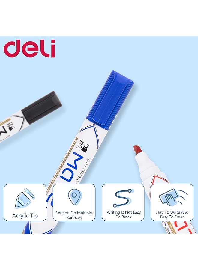 Deli Whiteboard Marker Low Odor Dry Erase Marker Chisel Tip Markers Presentation Supplies For School Home Office Easy To Erase And Refillable Pack Of 4 - Image 2