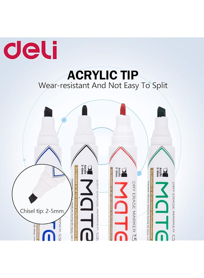 Deli Whiteboard Marker Low Odor Dry Erase Marker Chisel Tip Markers Presentation Supplies For School Home Office Easy To Erase And Refillable Pack Of 4 - Image 3