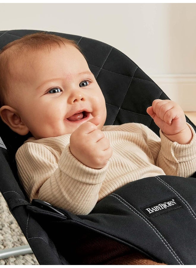 BABYBJORN بيبي بيورن باونسير بليس، منسوج، قماش كيويلت أسود - Image 4
