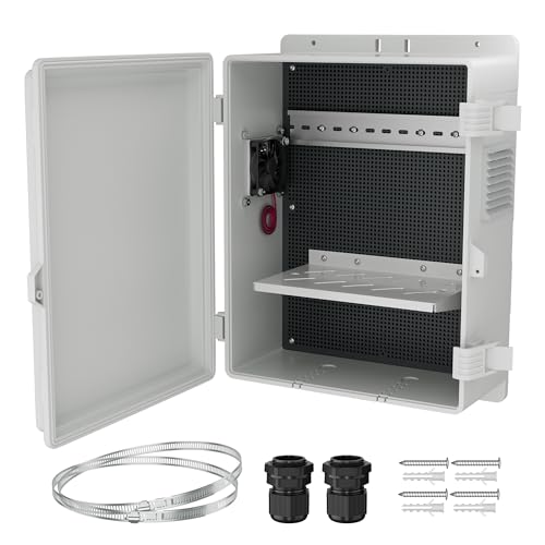 Joinfworld White Outdoor Electrical Box Waterproof Nema Enclosure 16x11x6 Plastic WiFi Box with Fan Vented Dust Screen - Image 1