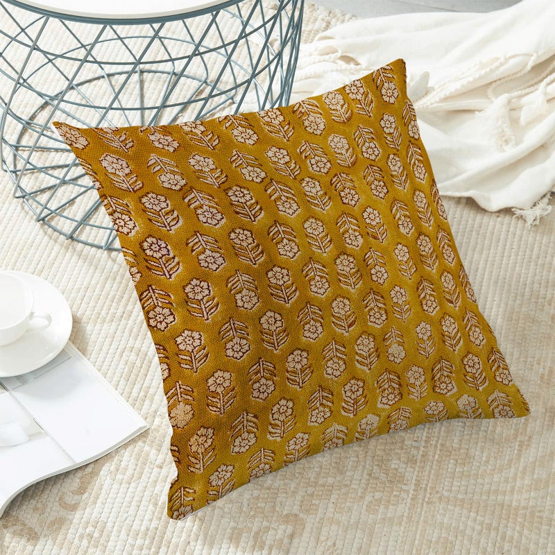AEIOAE Mustard Yellow Pillow Covers 18x18 Inch Set of 2, Boho Spring Vintage Floral Throw Pillows Case, Flower Rustic Seasonal Summer Outdoor Decorative Farmhouse Decor Cushion Covers for Sofa Couch - Image 4