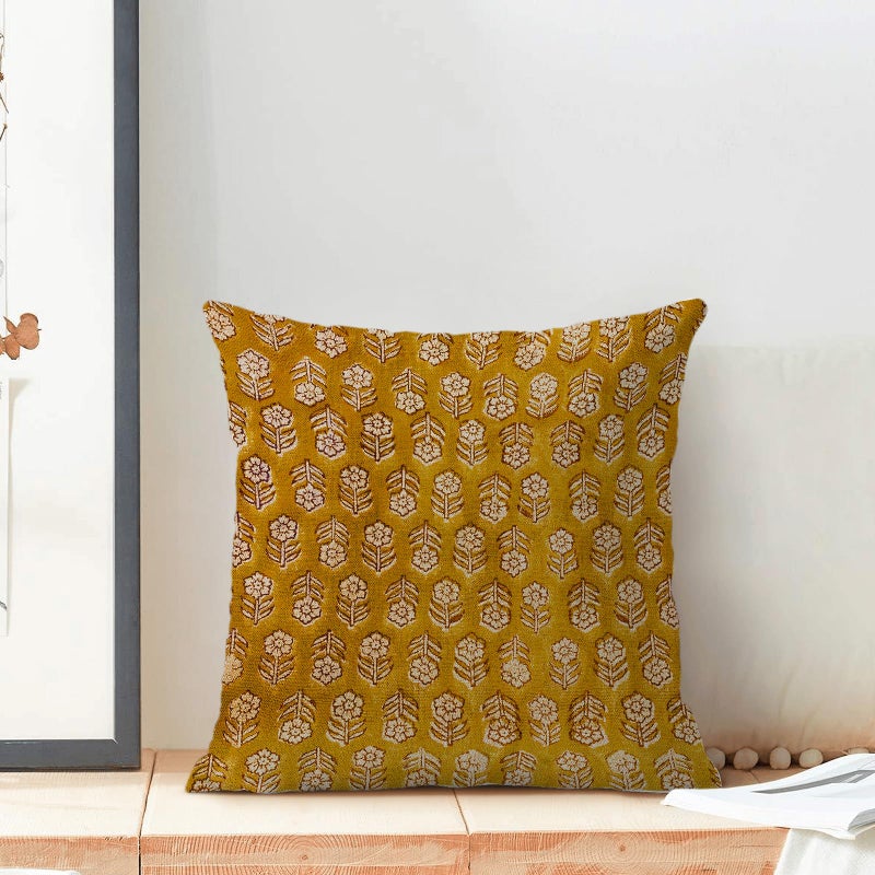 AEIOAE Mustard Yellow Pillow Covers 18x18 Inch Set of 2, Boho Spring Vintage Floral Throw Pillows Case, Flower Rustic Seasonal Summer Outdoor Decorative Farmhouse Decor Cushion Covers for Sofa Couch - Image 3