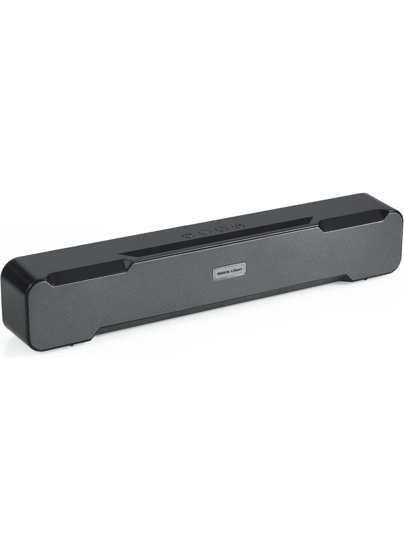 ROCK LIGHT Portable Bluetooth Soundbar – 10W Stereo TV Speaker with Dynamic Thunder Sound, 1200mAh Battery (6 Hours Playtime), TF Card Slot, FM, TWS, BT 5.3 – Black - Image 2