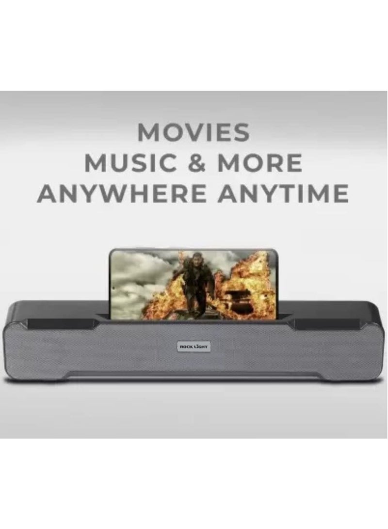 ROCK LIGHT Portable Bluetooth Soundbar – 10W Stereo TV Speaker with Dynamic Thunder Sound, 1200mAh Battery (6 Hours Playtime), TF Card Slot, FM, TWS, BT 5.3 – Black - Image 3
