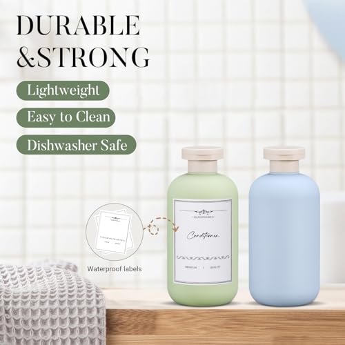 UMETASS 6.8 oz Plastic Travel Shampoo Bottles, Refillable Flip Cap Squeeze Bottles for Toiletries, Large Leakage-proof Travel Shampoo and Conditioner Container (Blue and Green) - Image 3