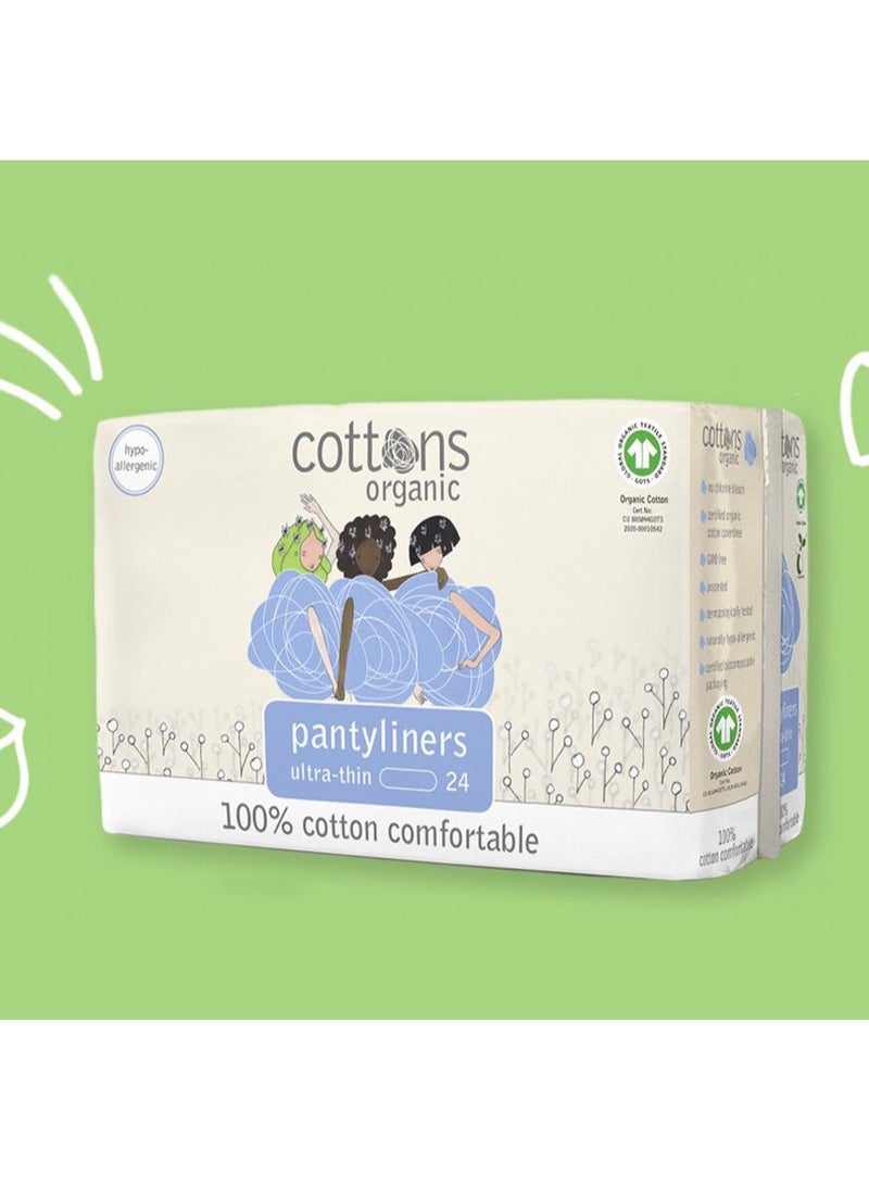 Cottons, 100% Natural Cotton Coversheet, Pantyliners, Ultra-Thin, 24 Liners