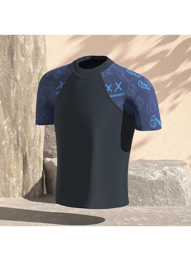 إسكدنيا طقم ملابس سباحة رجالية مقاس كبير بوكسر مزيف مكون من قطعتين مطبوع ومضاد للإحراج شورت سباحة ربيعي ساخن - اللون: بدلة دب زرقاء + قبعة سباحة + نظارات سباحة + سدادات أذن بمشبك أنف - - Image 4