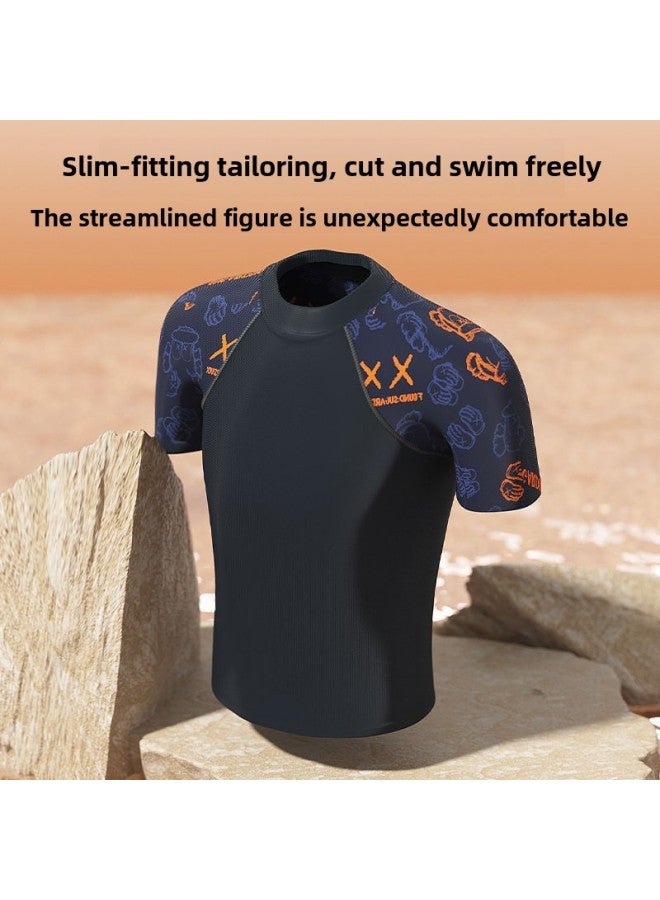 إسكدنيا طقم ملابس سباحة رجالية مقاس كبير بوكسر مزيف مكون من قطعتين مطبوع ومضاد للإحراج شورت سباحة ربيعي ساخن - اللون: بدلة دب زرقاء + قبعة سباحة + نظارات سباحة + سدادات أذن بمشبك أنف - - Image 3