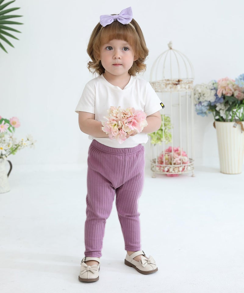 Fullfamous Newborn Infant Baby Girl Pants Clothes Cotton Ribbed 5 Pack Outfits Clothing Leggings,Black/White/Grey Marl/Pink/Purple for 0-3 3-6 Months - Image 4