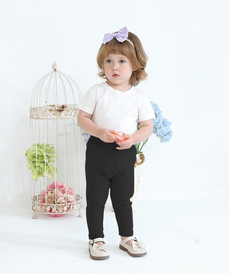 Fullfamous Newborn Infant Baby Girl Pants Clothes Cotton Ribbed 5 Pack Outfits Clothing Leggings,Black/White/Grey Marl/Pink/Purple for 0-3 3-6 Months - Image 2
