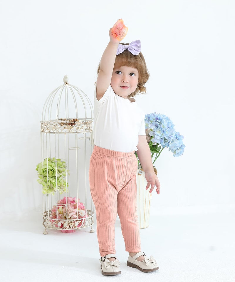 Fullfamous Newborn Infant Baby Girl Pants Clothes Cotton Ribbed 5 Pack Outfits Clothing Leggings,Black/White/Grey Marl/Pink/Purple for 0-3 3-6 Months - Image 3