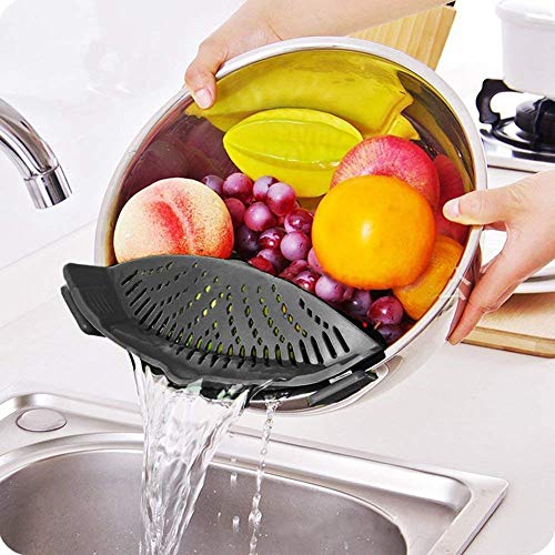 AUOON Pasta Strainer,Spaghetti Strainer with Clip On Silicone Colander Made by FDA Approved,Fits Most Pots and Bowls - Image 1