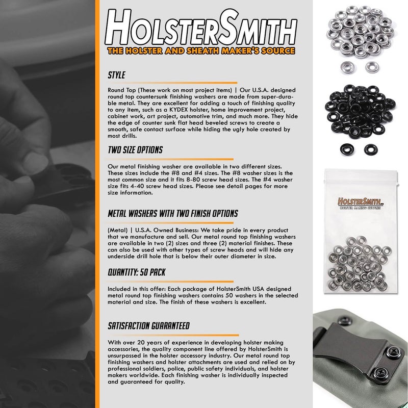 Holstex HolsterSmith Finishing Washers - Countersunk - Round Top - Metal - for Holster & Sheath Making, Home Improvement, Hobby - USA Design - (Color Collection) - (50 Pack) - Image 3
