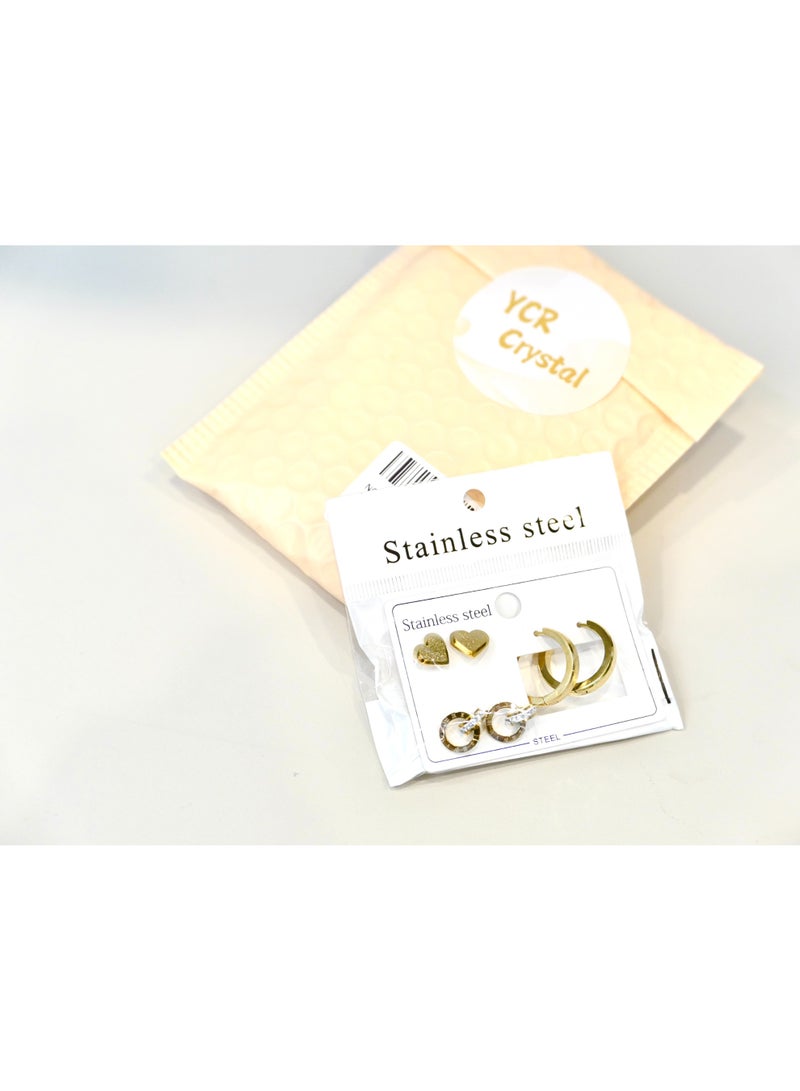 3 Pairs Stainless Steel Earrings Set A- Trendy Hypoallergenic Jewelry for Women Classic Studs for Daily Wear  - Image 3
