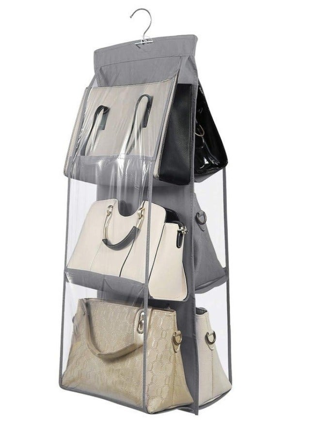 Handbag Organizer, Bag Organiser for Ladies Handbags, Purse, Clutch, clothes organiser for wardrobe, Purse Organiser With Hanger, Women, Non-Woven (6 Pocket- 90 X 35 X 35 Cm (Pack Of 1), Grey) - Image 1